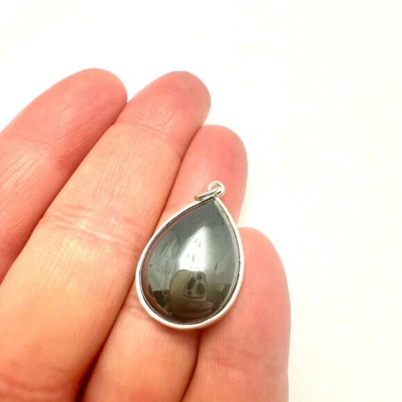 925 Solid Sterling Silver Jewelry - Hematite and Sterling Silver Pendant 925 Stamped